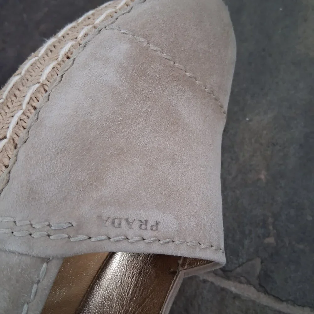 Prada Cream Nude Suede Espadrille Shoes